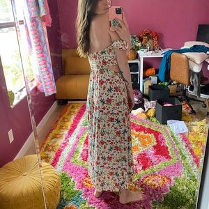 Lush Floral Off the shoulder Maxi Dress with Side slit